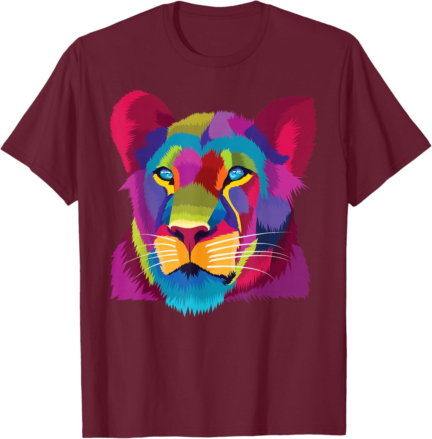 colorful cute lioness Female Lion Face art for lover African T-Shirt - T-Shirt | Maroon