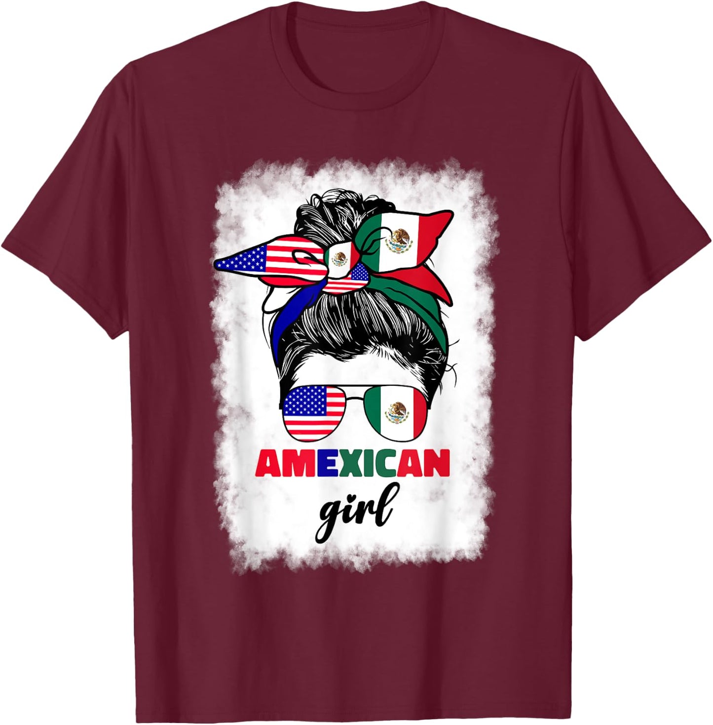 Half Mexican And American Mexico America Usa Flag Girl Funny T-Shirt - T-Shirt | Maroon