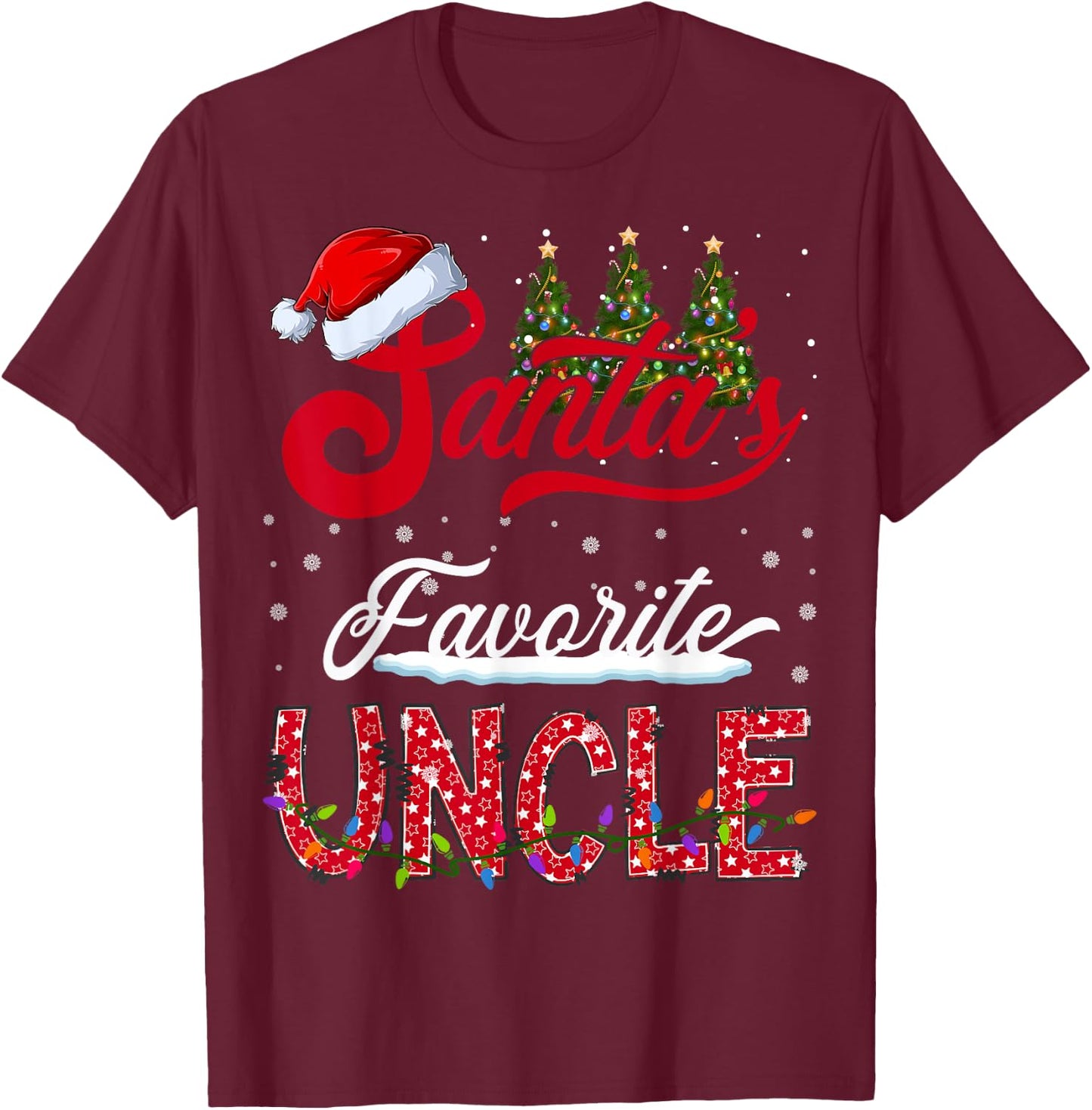 Santa's Favorite Uncle Family Matching Group Christmas T-Shirt - T-Shirt | Maroon