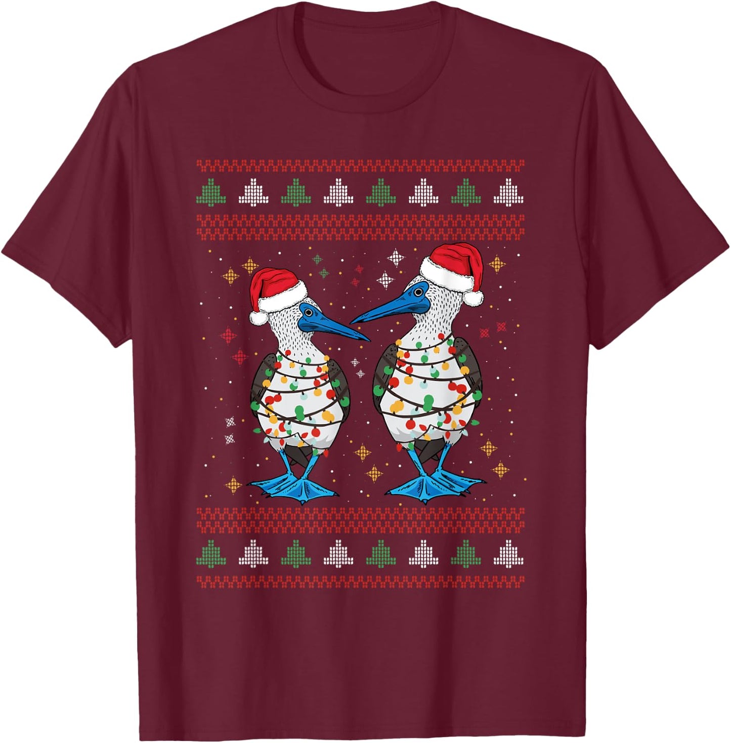 Blue Footed Booby Seabird Ugly Christmas T-Shirt - T-Shirt | Maroon