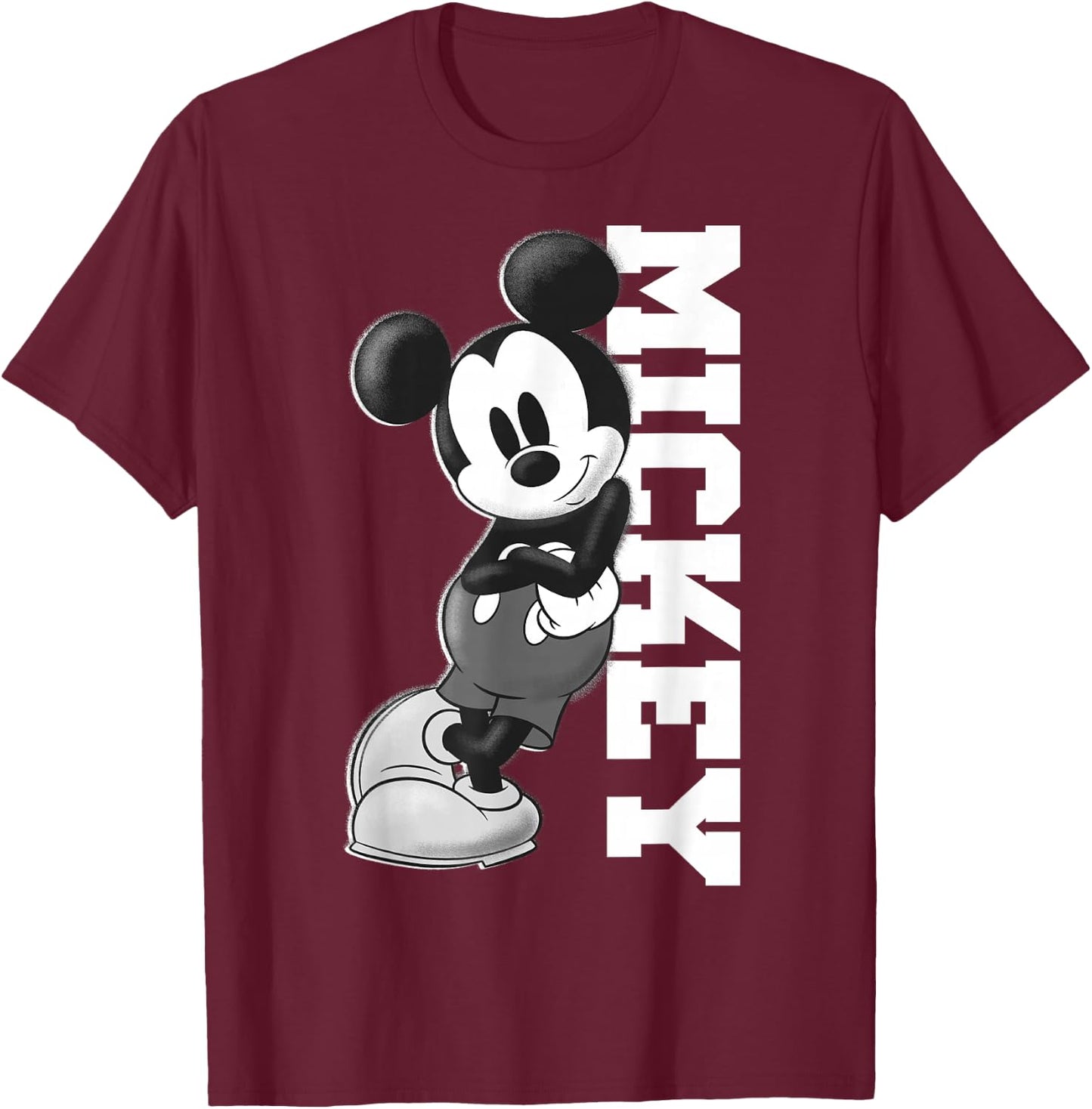 Disney Mickey Mouse Leaning on Name White T-Shirt - T-Shirt | Maroon