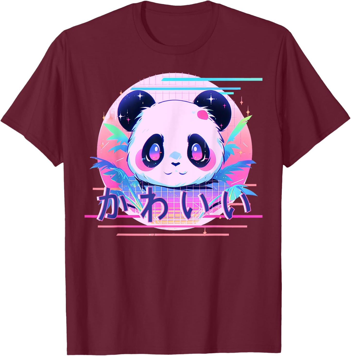 Kawaii Panda 80s Retro Cute Japanese Vaporwave Aesthetic T-Shirt - T-Shirt | Maroon