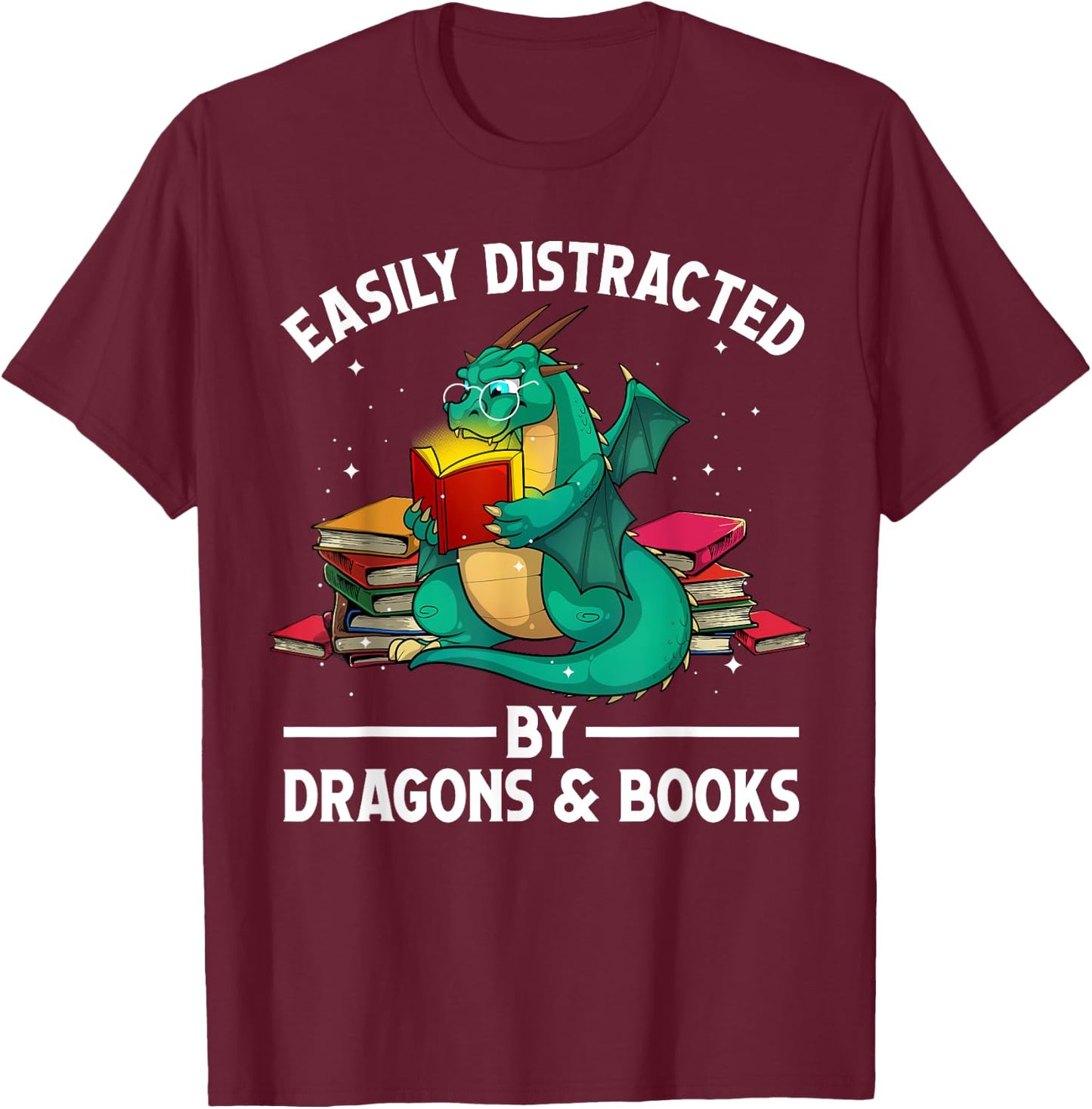 Cute Dragon Book Design Women Kids Dragon Book Lover T-Shirt - T-Shirt | Maroon