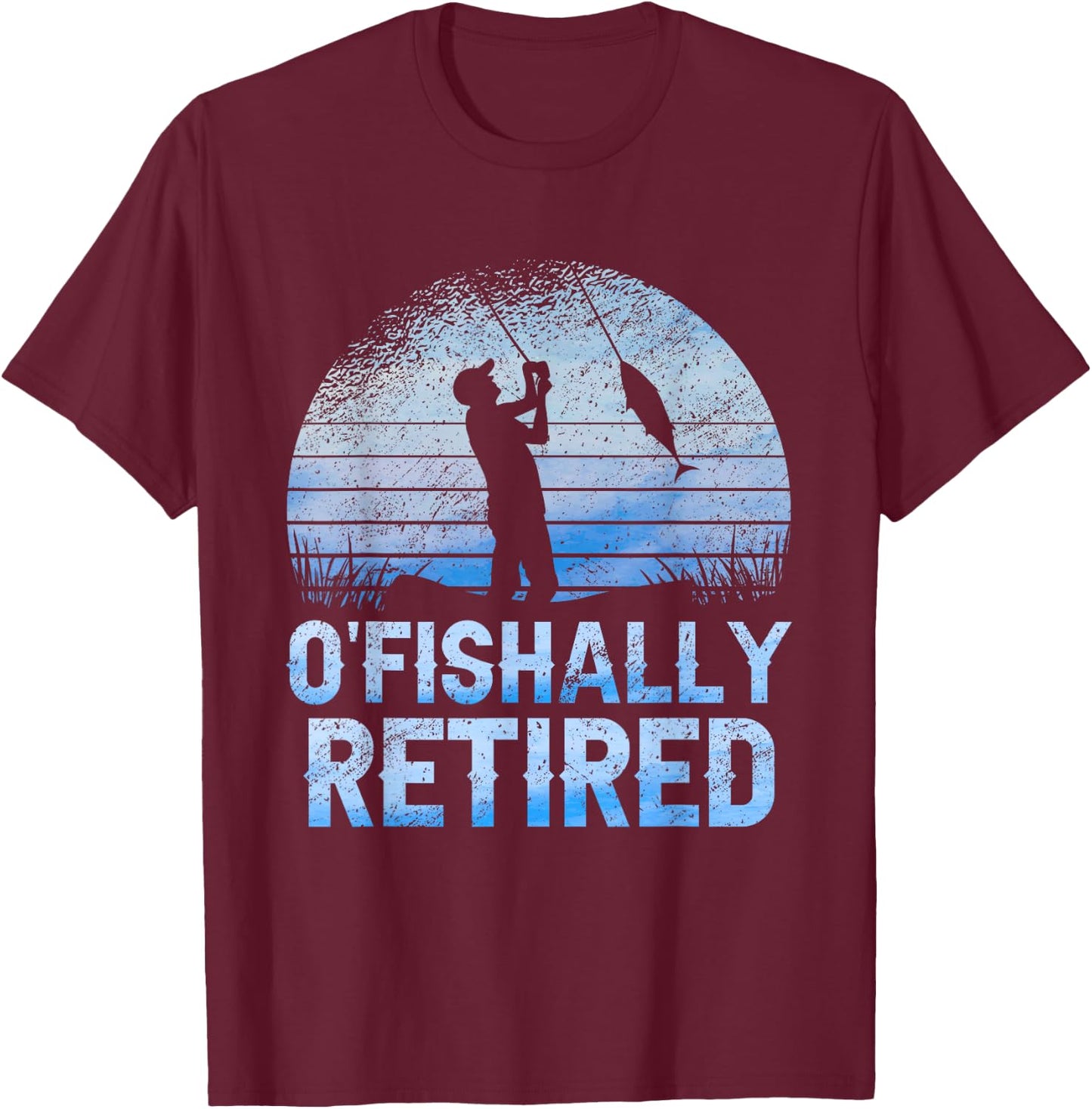 Ofishally Retired Fishing Retro Retirement Dad Father's Day T-Shirt - T-Shirt | Maroon