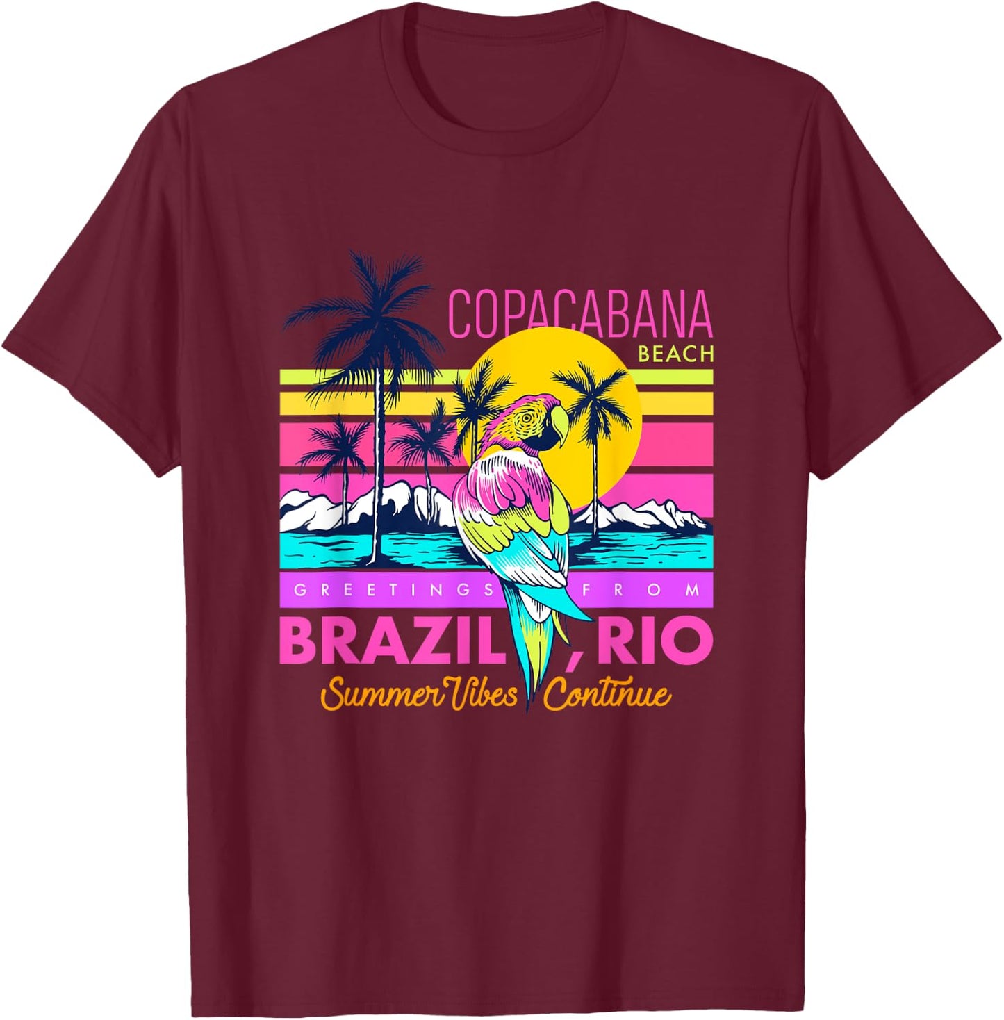 Cool Copacabana Beach Brazil Rio Summer Vibes Graphic Design Men Women Girls Kids T-Shirt - T-Shirt | Maroon