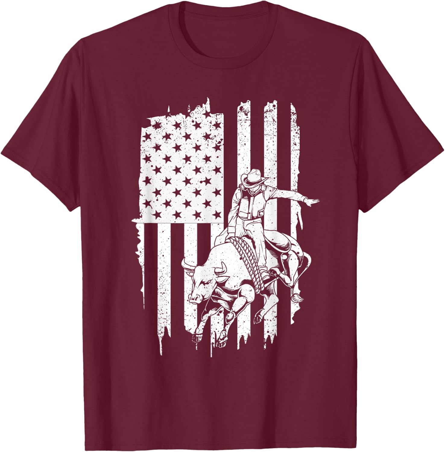 Cool American Rodeo Bull Rider Design Men Women Boys Girls T-Shirt - T-Shirt | Maroon