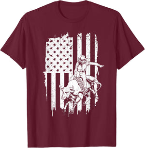 Cool American Rodeo Bull Rider Design Men Women Boys Girls T-Shirt - T-Shirt | Maroon