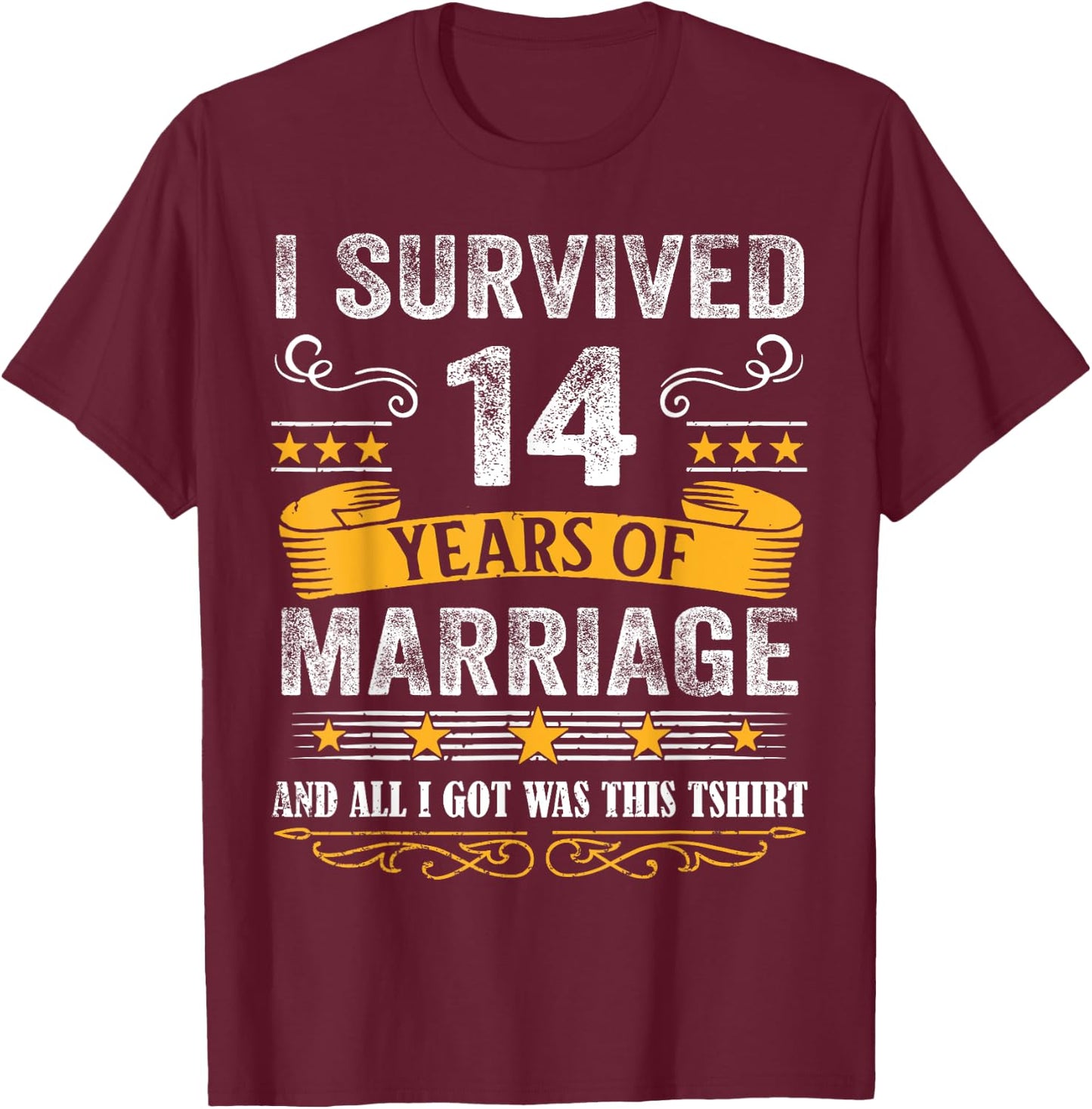 14th Wedding Anniversary shirt Couples Husband Wife 14 Years T-Shirt - T-Shirt | Maroon