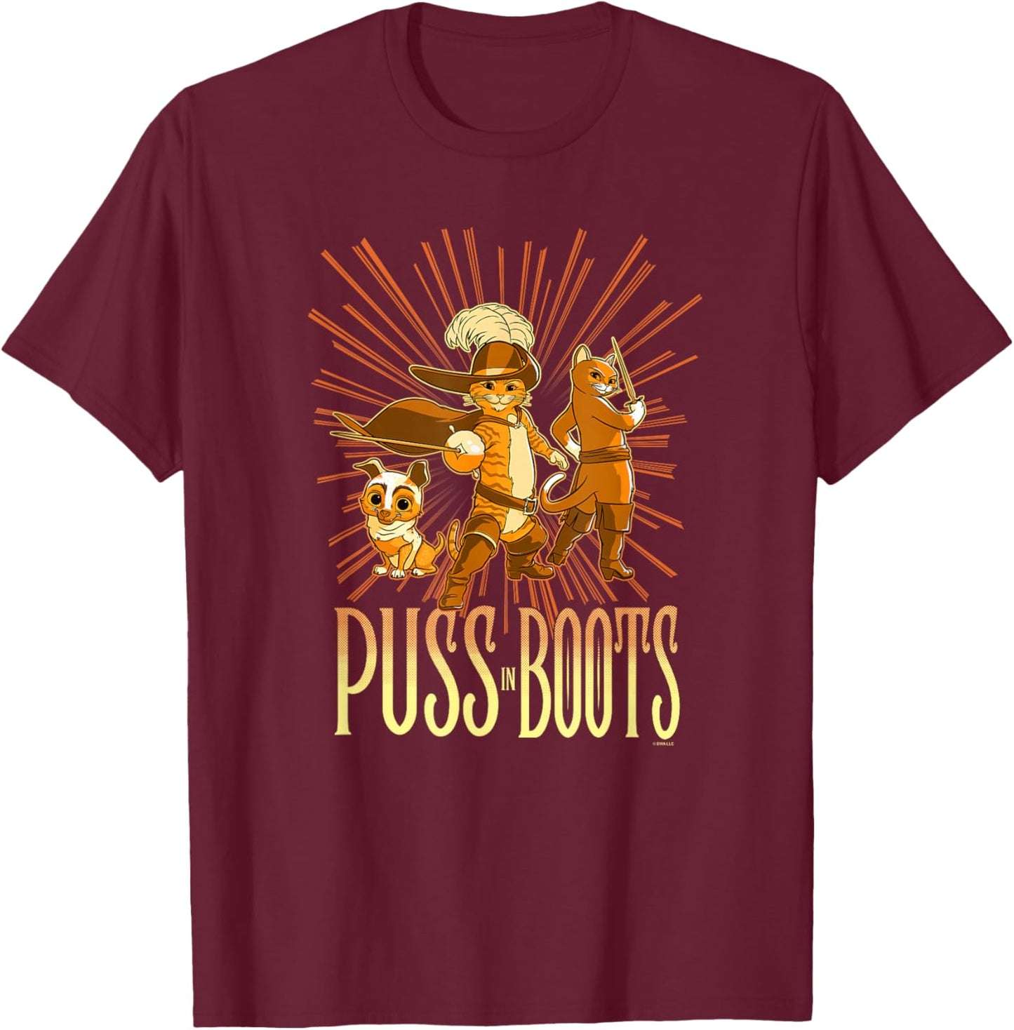 DreamWorks Puss in Boots: The Last Wish Cat Trio Poster Small T-Shirt - T-Shirt | Maroon