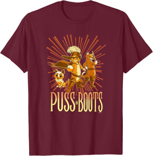 DreamWorks Puss in Boots: The Last Wish Cat Trio Poster Small T-Shirt - T-Shirt | Maroon