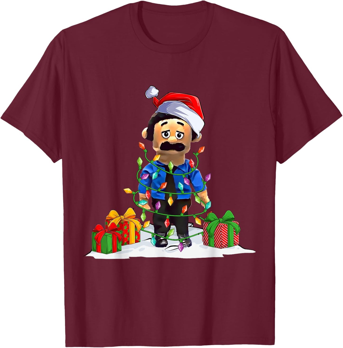 Awkward Diego Puppet -Adults Black Small Cartoon Christmas T-Shirt - T-Shirt | Maroon