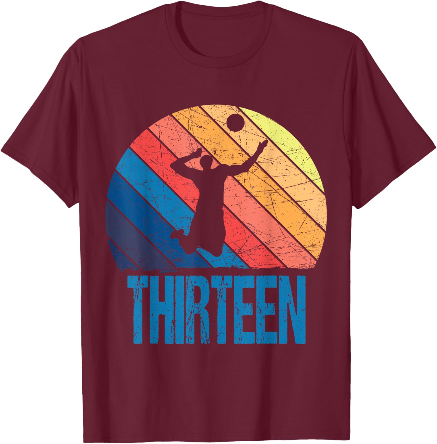 13th Birthday Retro Volleyball 13 Years Old Boy Girl T-Shirt - T-Shirt | Maroon