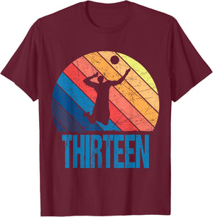 13th Birthday Retro Volleyball 13 Years Old Boy Girl T-Shirt - T-Shirt | Maroon
