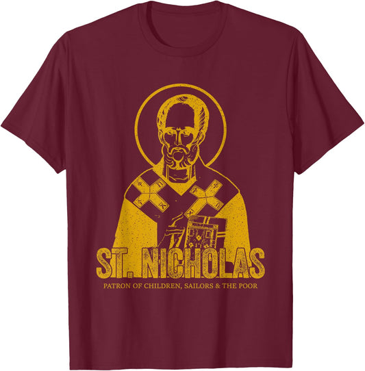 Catholicism Gold St. Nicholas Catholic Christian Saint T-Shirt - T-Shirt | Maroon