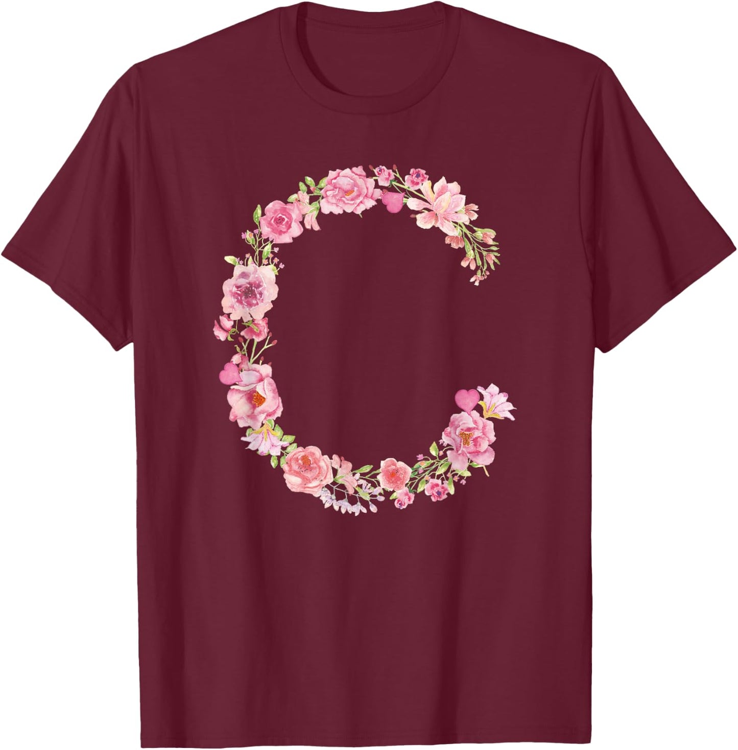 Cool Initial Alphabet Monogram Flowers Gifts Floral Letter C T-Shirt - T-Shirt | Maroon