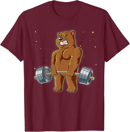 Bear Gym Weight Training Deadlift T-Shirt - T-Shirt | Maroon