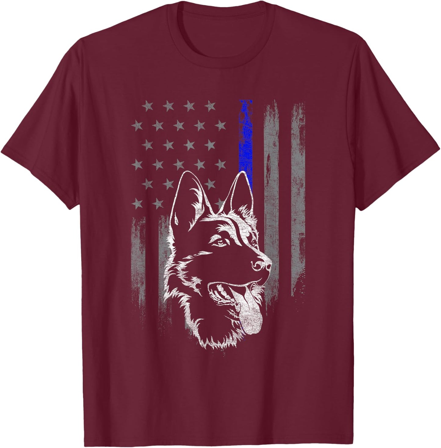 American Flag Thin Blue Line Flag German Shepherd Police T-Shirt - T-Shirt | Maroon