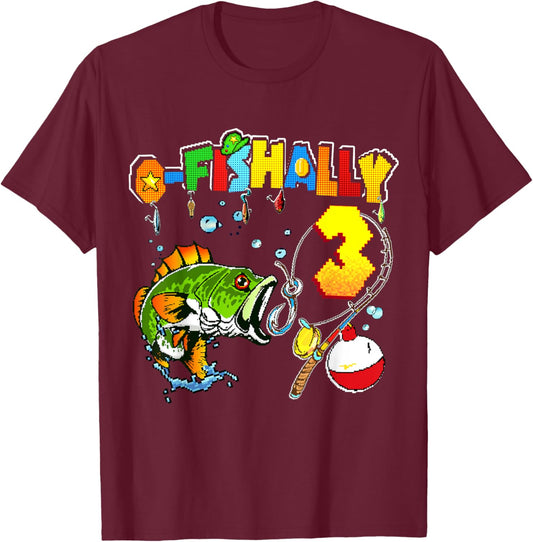 O’fishally 3 Kids 3rd Birthday Theme For Boys And Girls T-Shirt - T-Shirt | Maroon