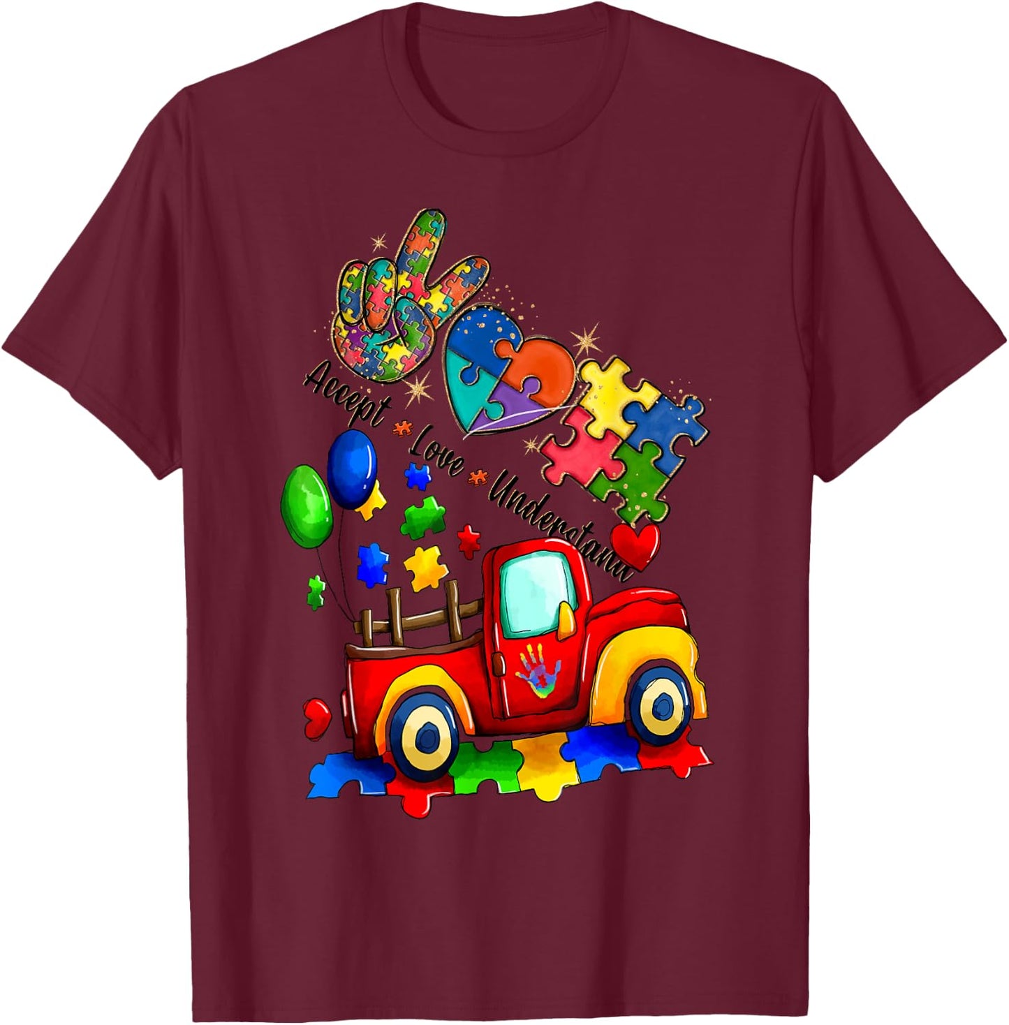 It's Ok To Be Different Autism Awareness Trucks Women Kid T-Shirt - T-Shirt | Maroon