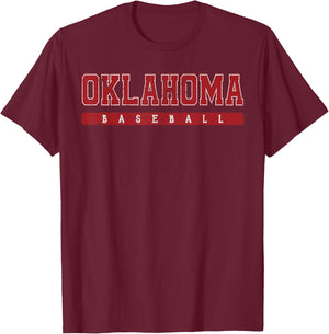 Oklahoma Baseball Red Vintage Text T-Shirt - T-Shirt | Maroon