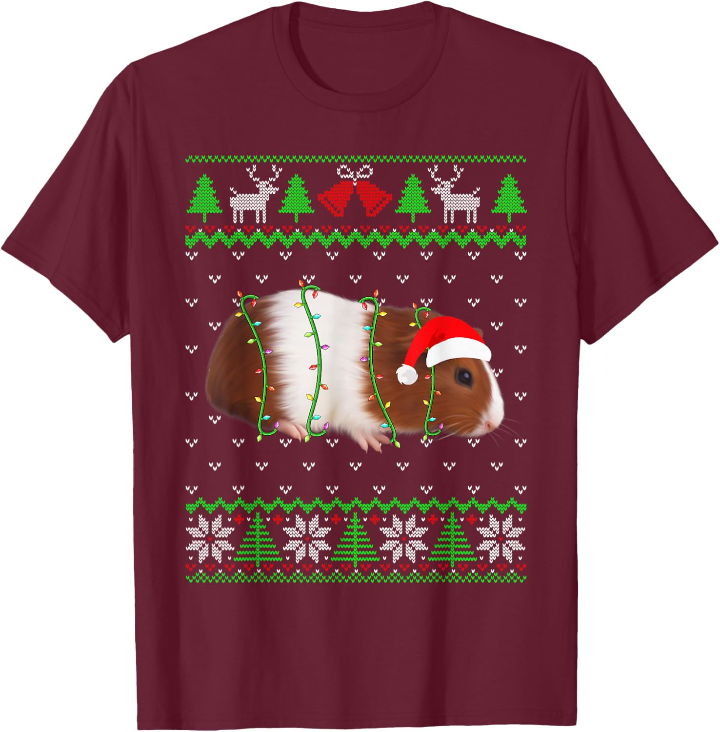 Funny Guinea pig Lights Ugly Sweater Christmas Tree Animals T-Shirt - T-Shirt | Maroon