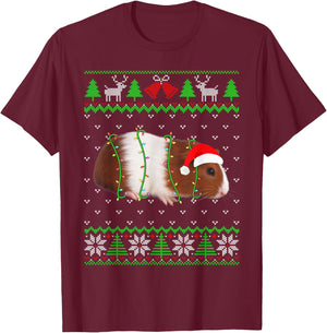 Funny Guinea pig Lights Ugly Sweater Christmas Tree Animals T-Shirt - T-Shirt | Maroon