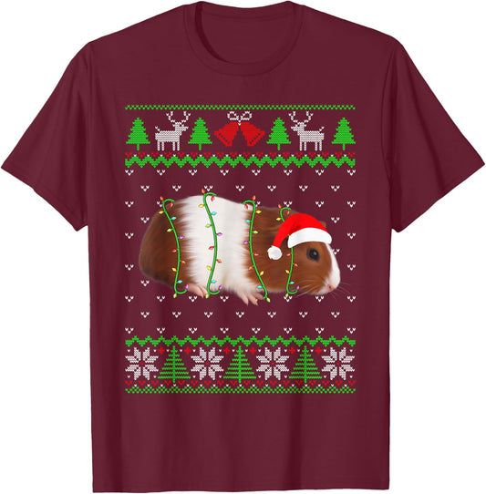 Funny Guinea pig Lights Ugly Sweater Christmas Tree Animals T-Shirt - T-Shirt | Maroon