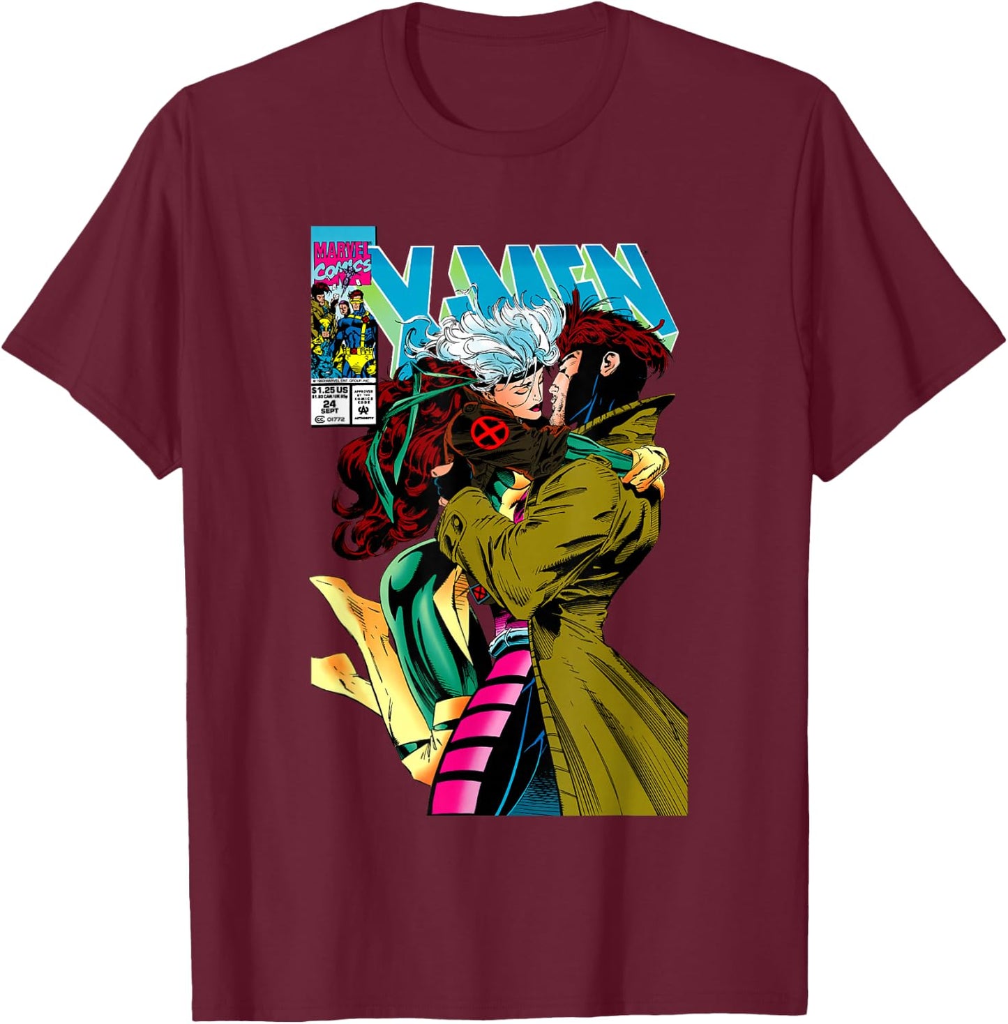 Marvel X-Men Gambit & Rogue Beautiful Couple Cover T-Shirt - T-Shirt | Maroon