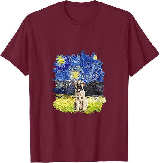 Starry Night Impressionist - Dog Art Anatolian Shepherd Dog T-Shirt - T-Shirt | Maroon