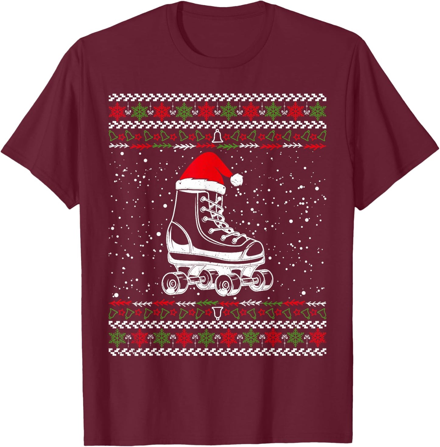 Roller Skating Ugly Christmas Sweater Sport Lover Matching T-Shirt - T-Shirt | Maroon