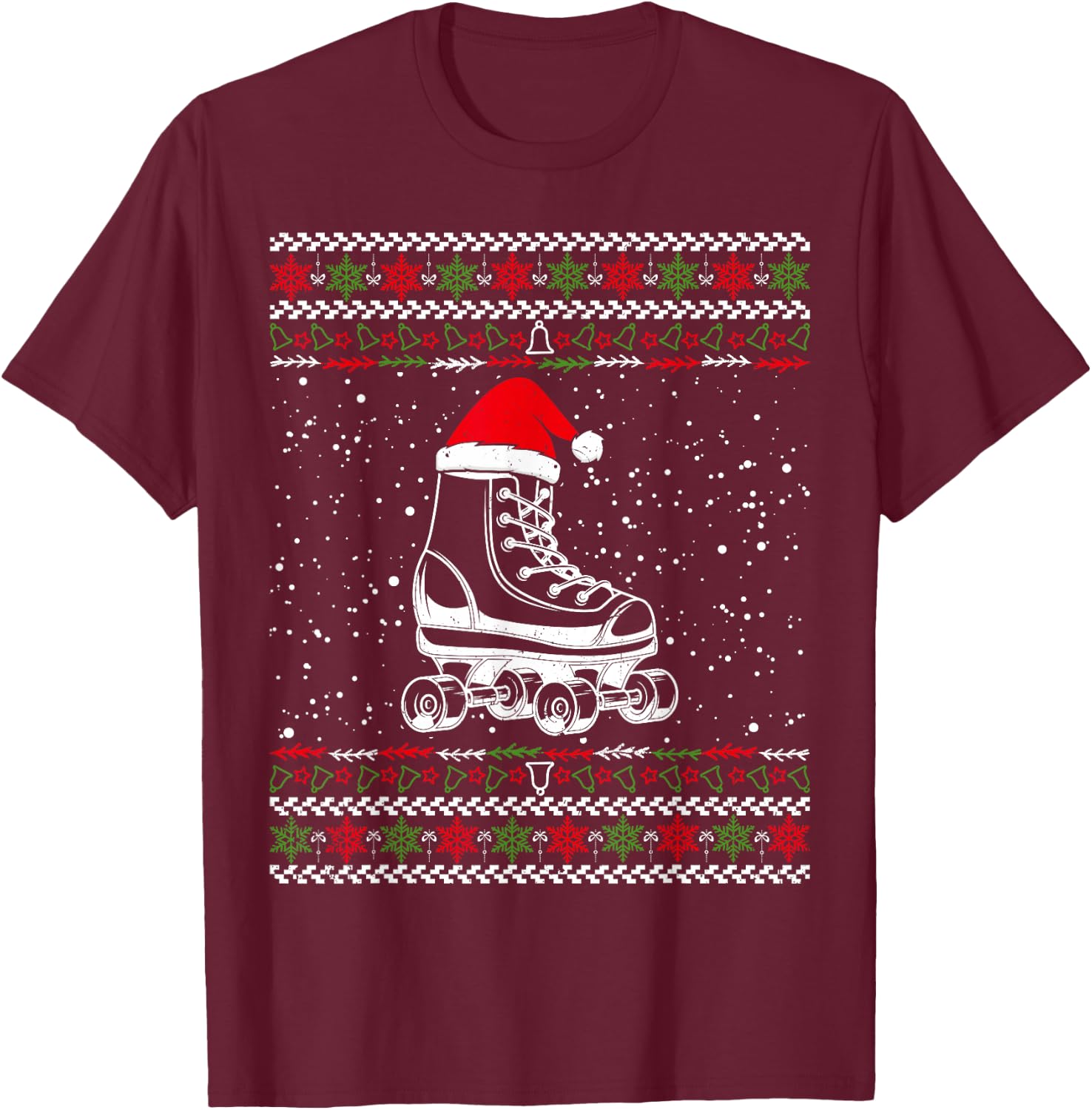 Roller Skating Ugly Christmas Sweater Sport Lover Matching T-Shirt - T-Shirt | Maroon