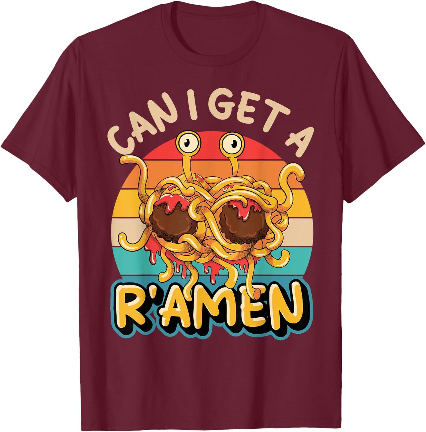 Flying Spaghetti Monster FSM Retro Can I Get A R'Amen T-Shirt - T-Shirt | Maroon