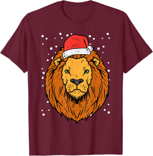 Christmas Lion Santa Animal Xmas Men Women Boys Girls Kids T-Shirt - T-Shirt | Maroon