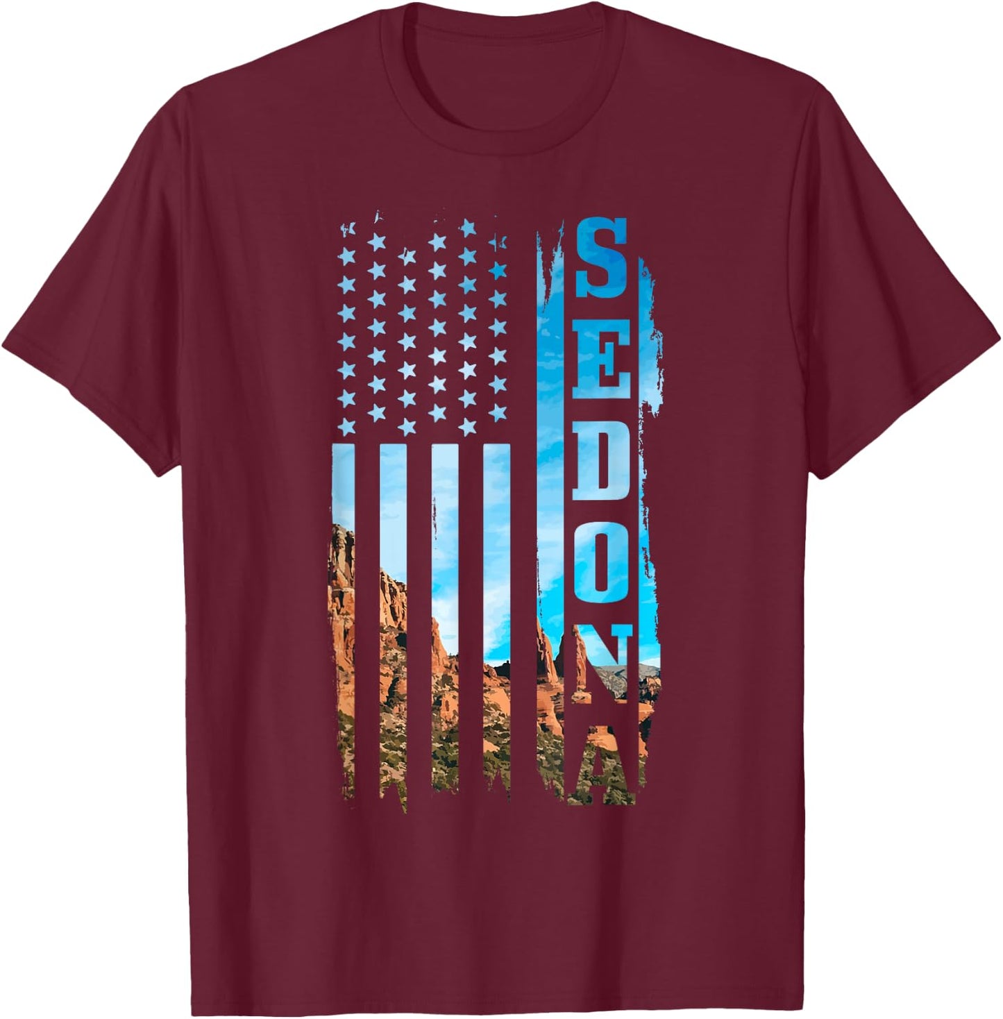 Sedona Arizona Patriotic American Flag Vintage Nature Hiking T-Shirt - T-Shirt | Maroon