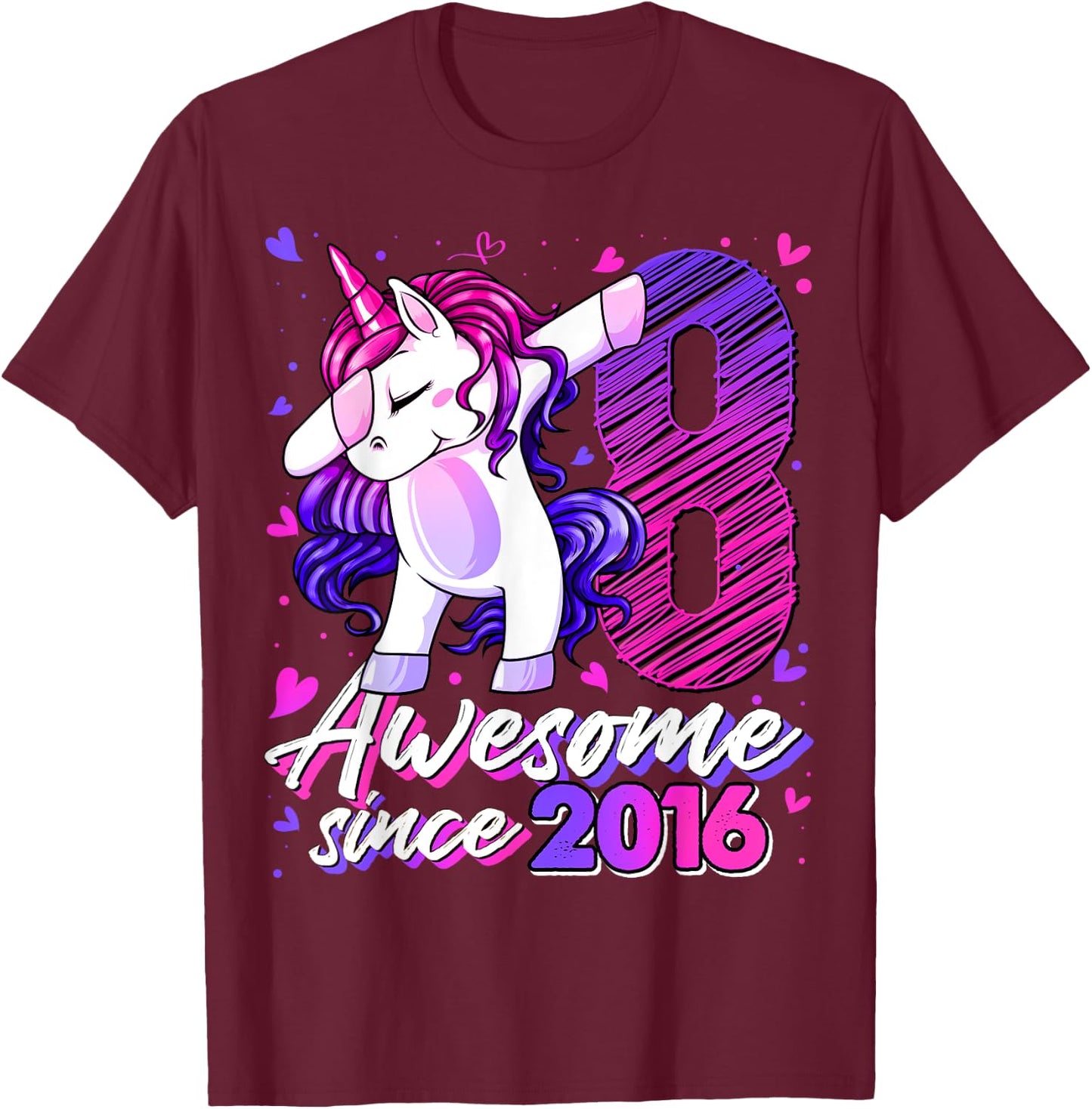 8 Years Old Flossing Unicorn Gifts 8th Birthday Girl Party T-Shirt - T-Shirt | Maroon