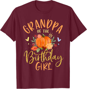 Grandpa Of The Birthday Girl Pumpkin Themed Papa T-Shirt - T-Shirt | Maroon