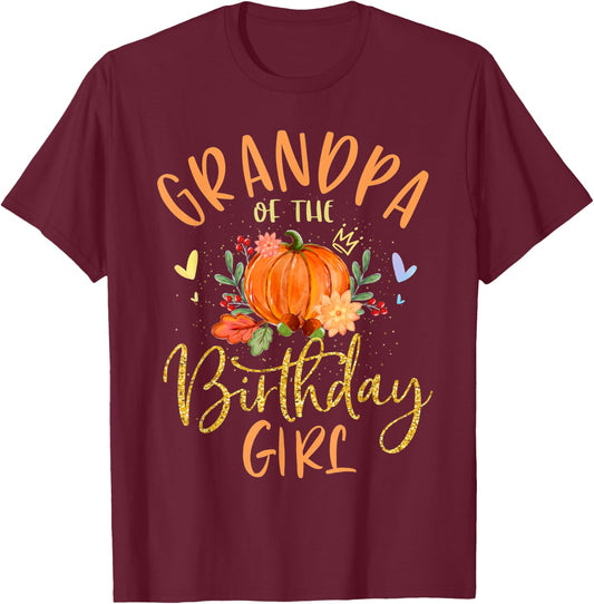 Grandpa Of The Birthday Girl Pumpkin Themed Papa T-Shirt - T-Shirt | Maroon