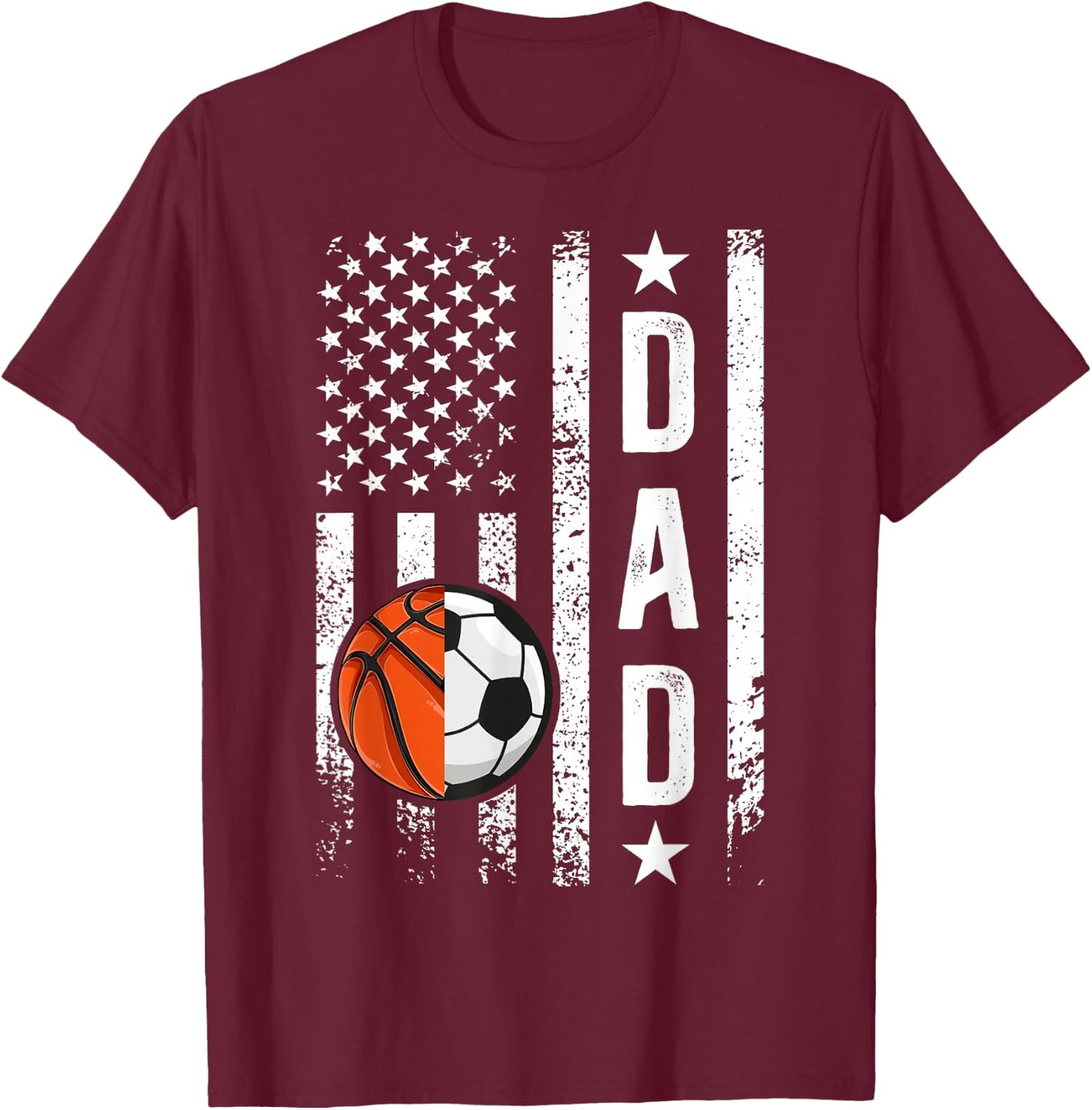 Basketball Soccer Dad US Flag Soccer Basketball Father T-Shirt - T-Shirt | Maroon