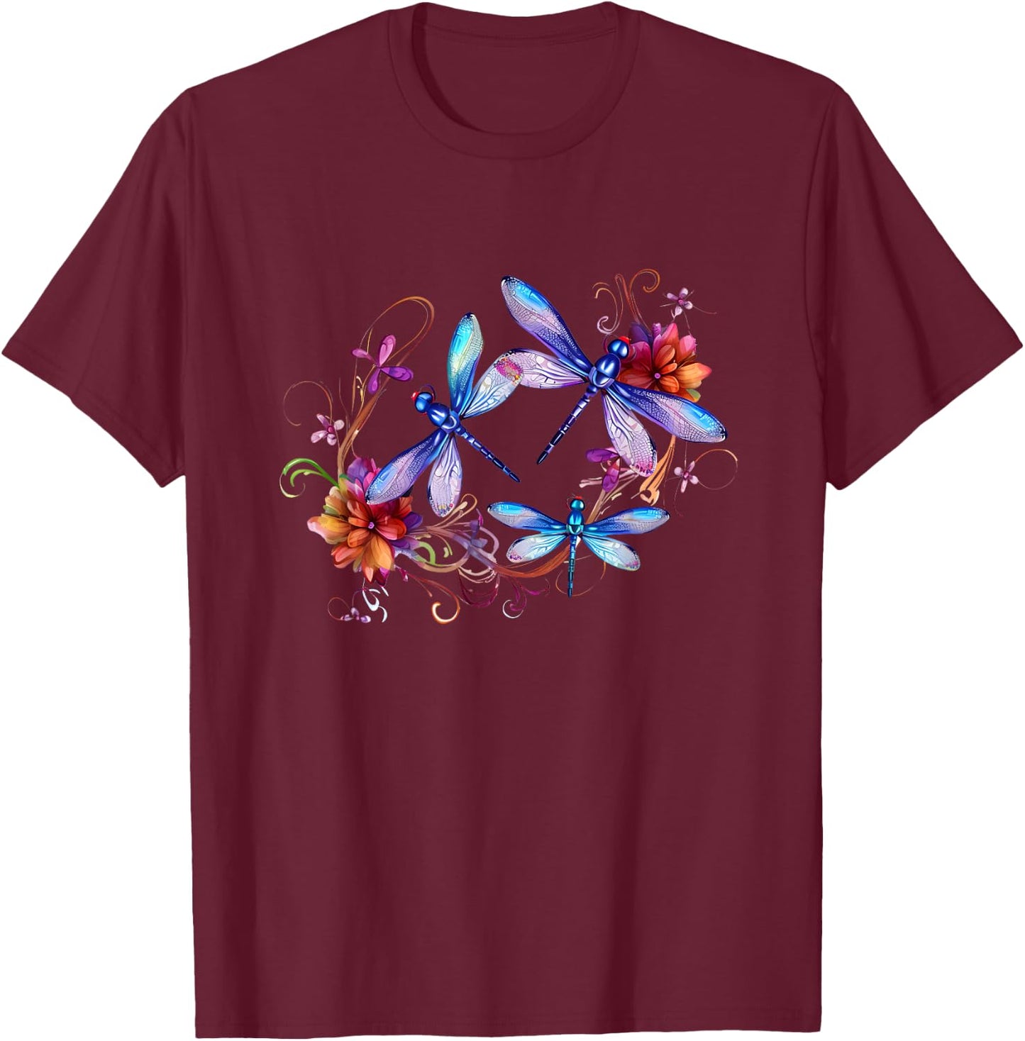 Dragonfly Shirts Chakra Color Flower Dragonflies T-Shirt - T-Shirt | Maroon
