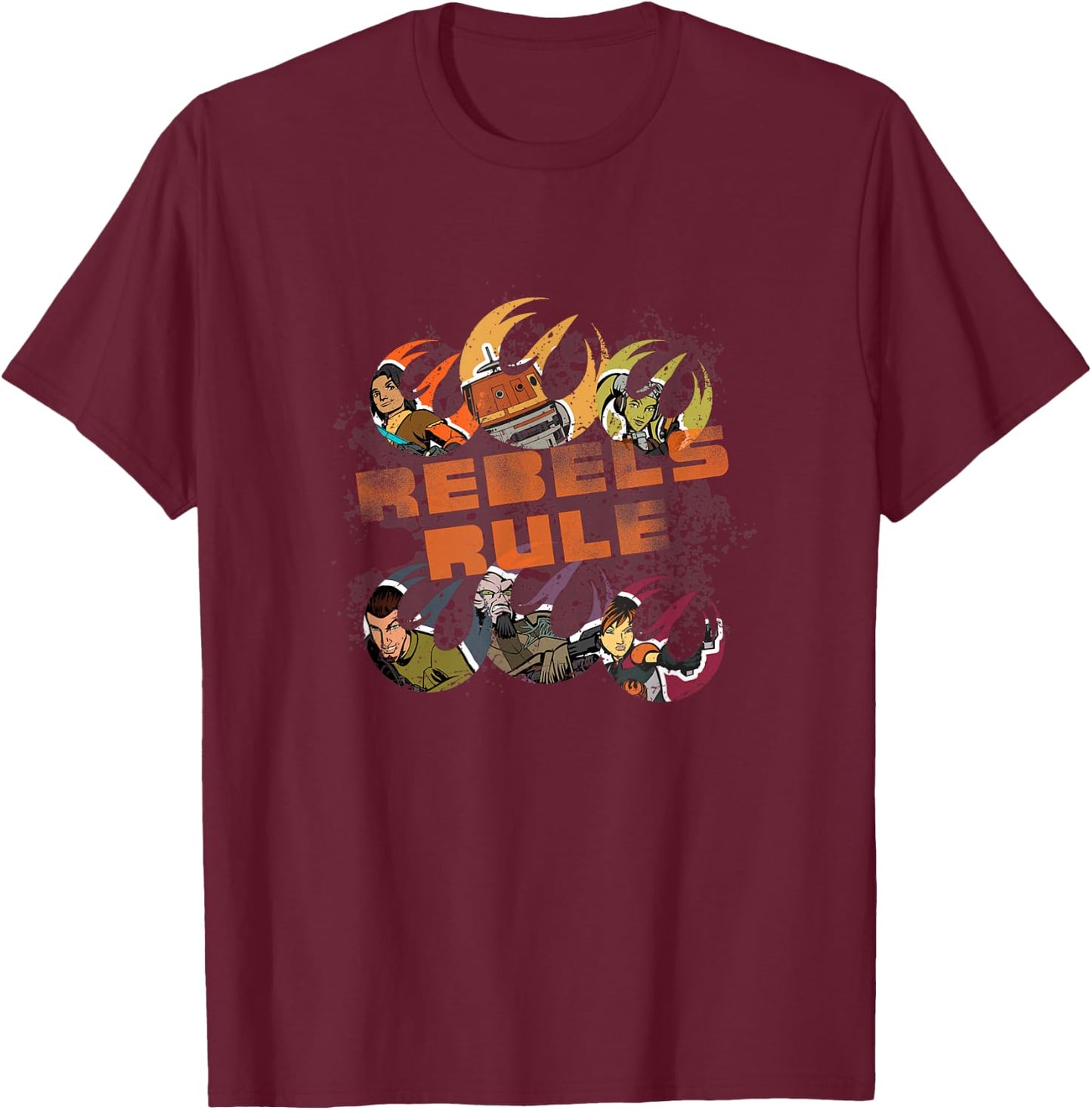Star Wars Rebels Distressed Characters Showcases Logo T-Shirt - T-Shirt | Maroon