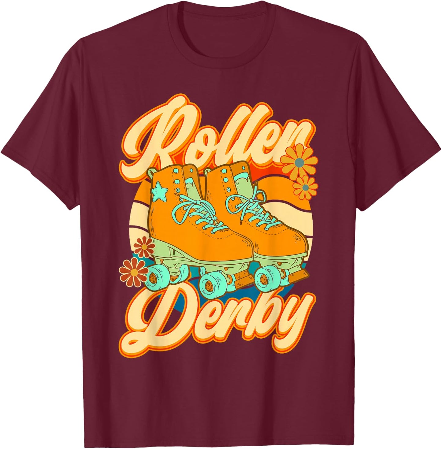 Roller Skating Roller Derby Skate Girl 70s Retro T-Shirt - T-Shirt | Maroon