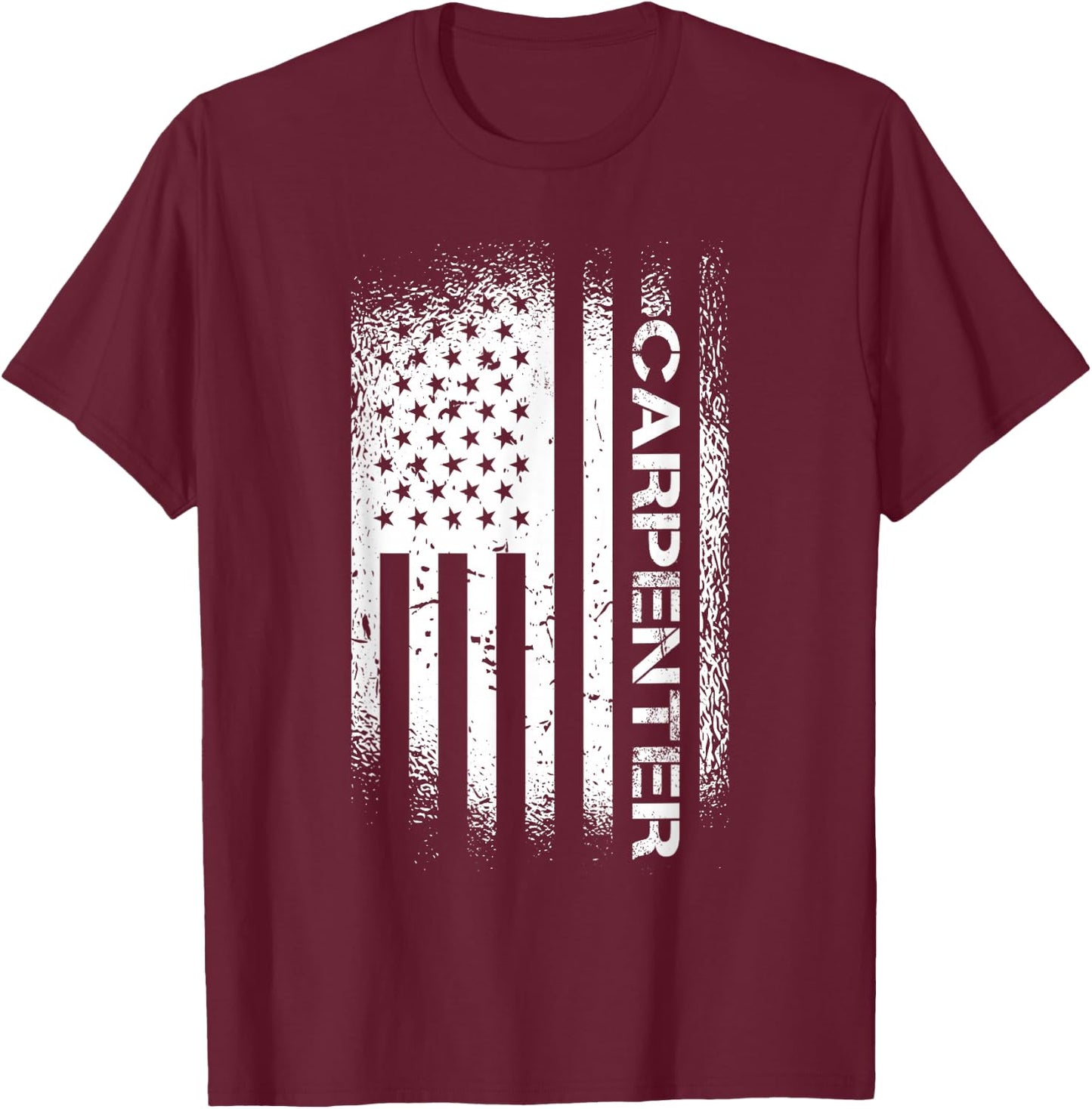 Patriotic Carpenter With American Flag T-Shirt - T-Shirt | Maroon