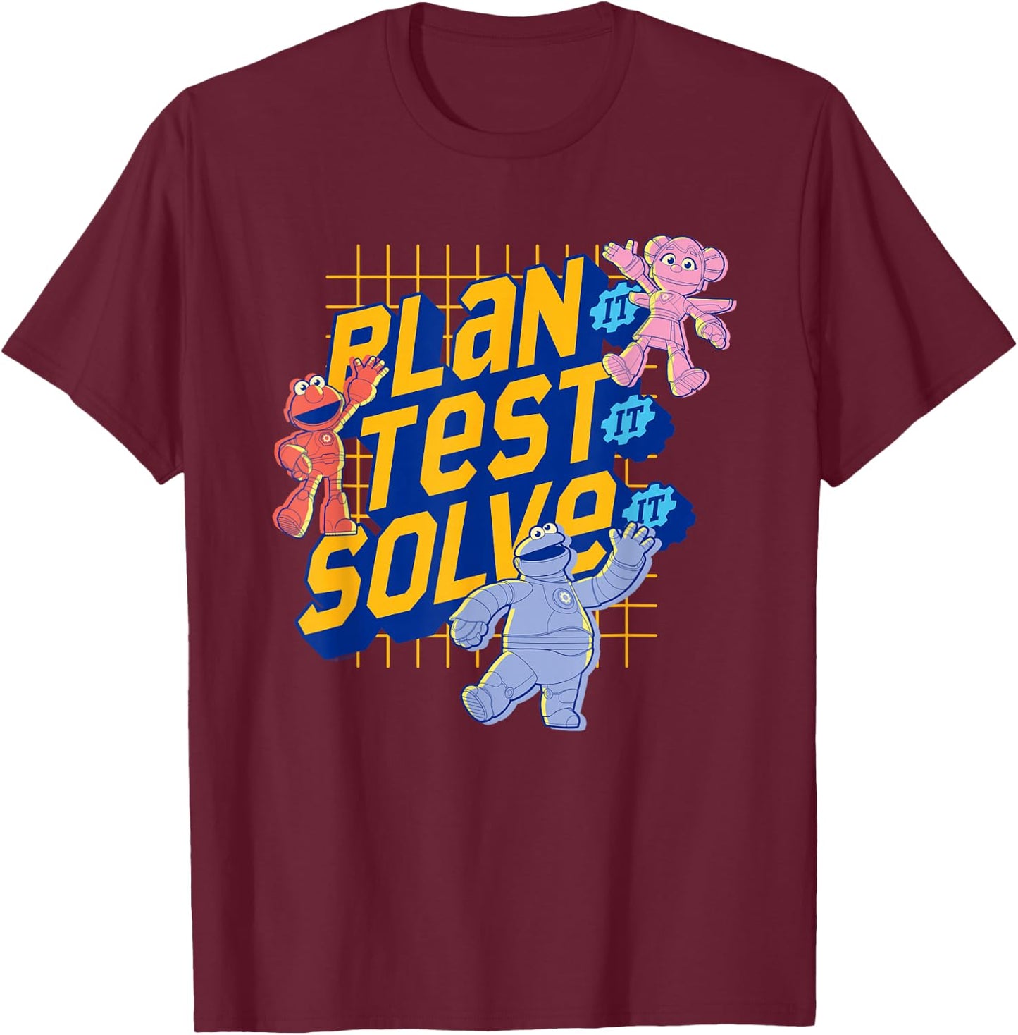 Sesame Street Mecha Builders Plan It, Test It, Solve It T-Shirt - T-Shirt | Maroon
