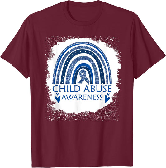 Child Abuse Awareness Bleached Rainbow Blue Ribbon Men T-Shirt - T-Shirt | Maroon