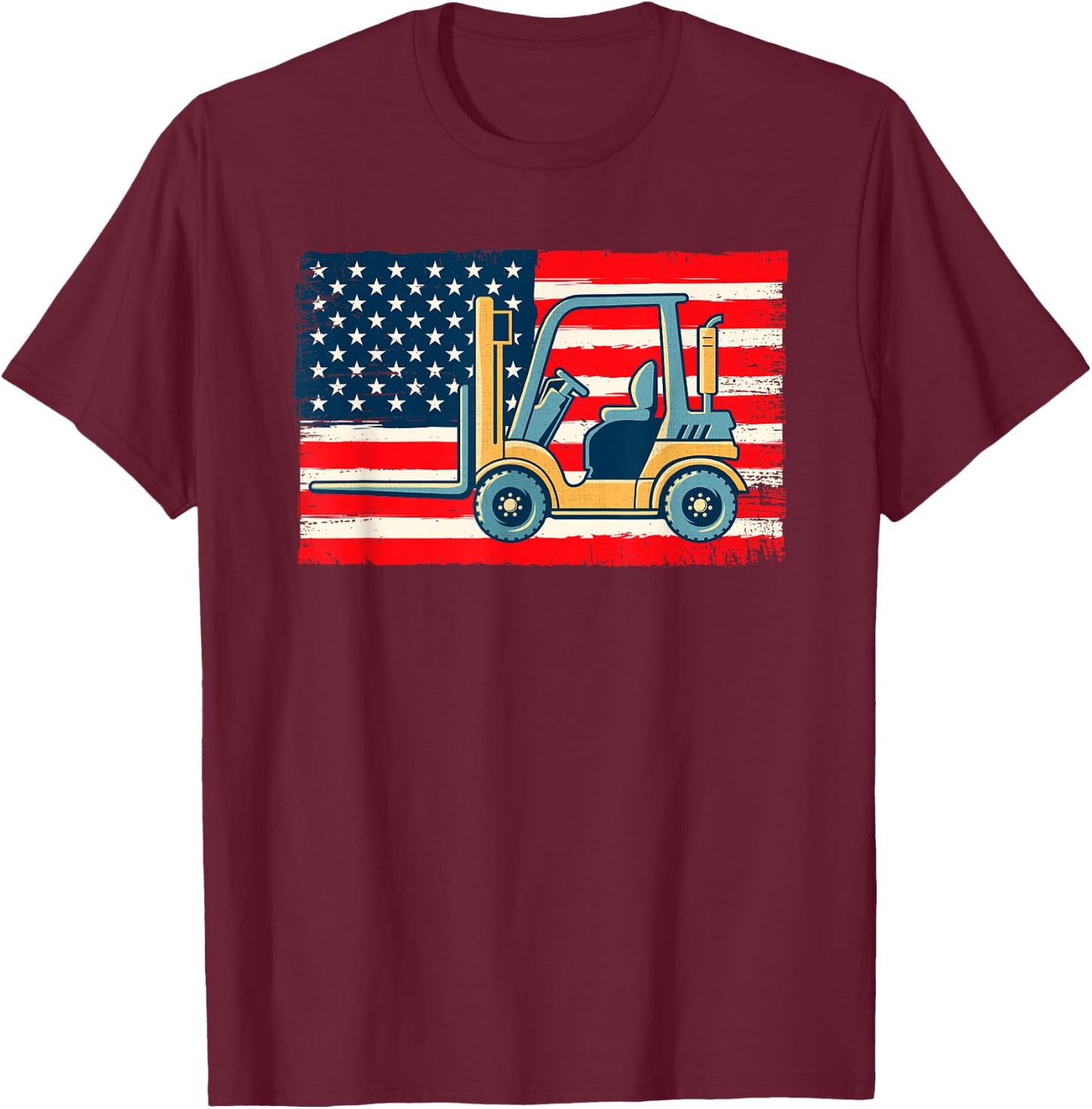 Cool Forklift Operator Art Men Women US Flag Forklift Driver T-Shirt - T-Shirt | Maroon