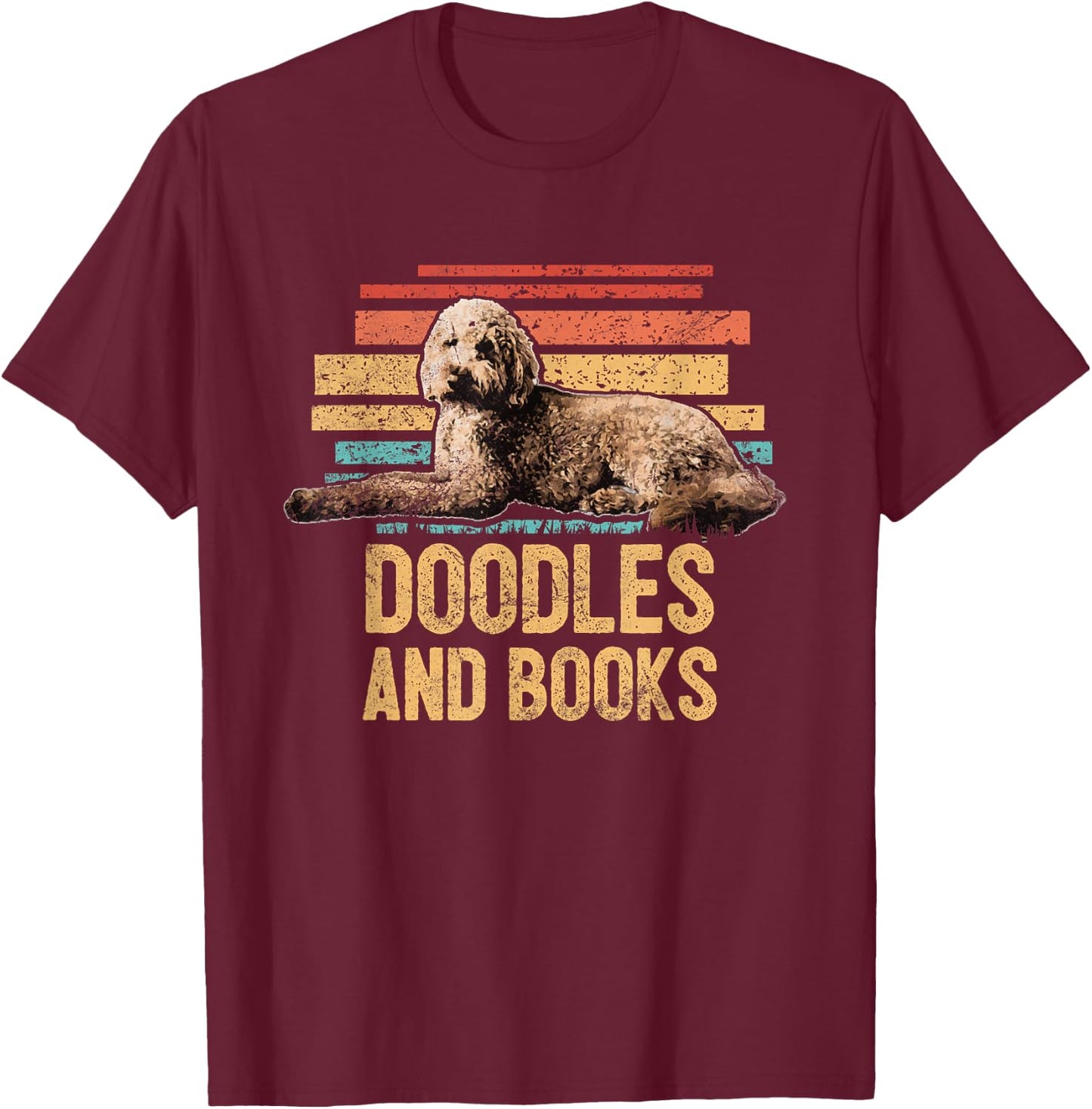 Doodles And Books Goldendoodle Dog Doodle Book Lover Retro T-Shirt - T-Shirt | Maroon