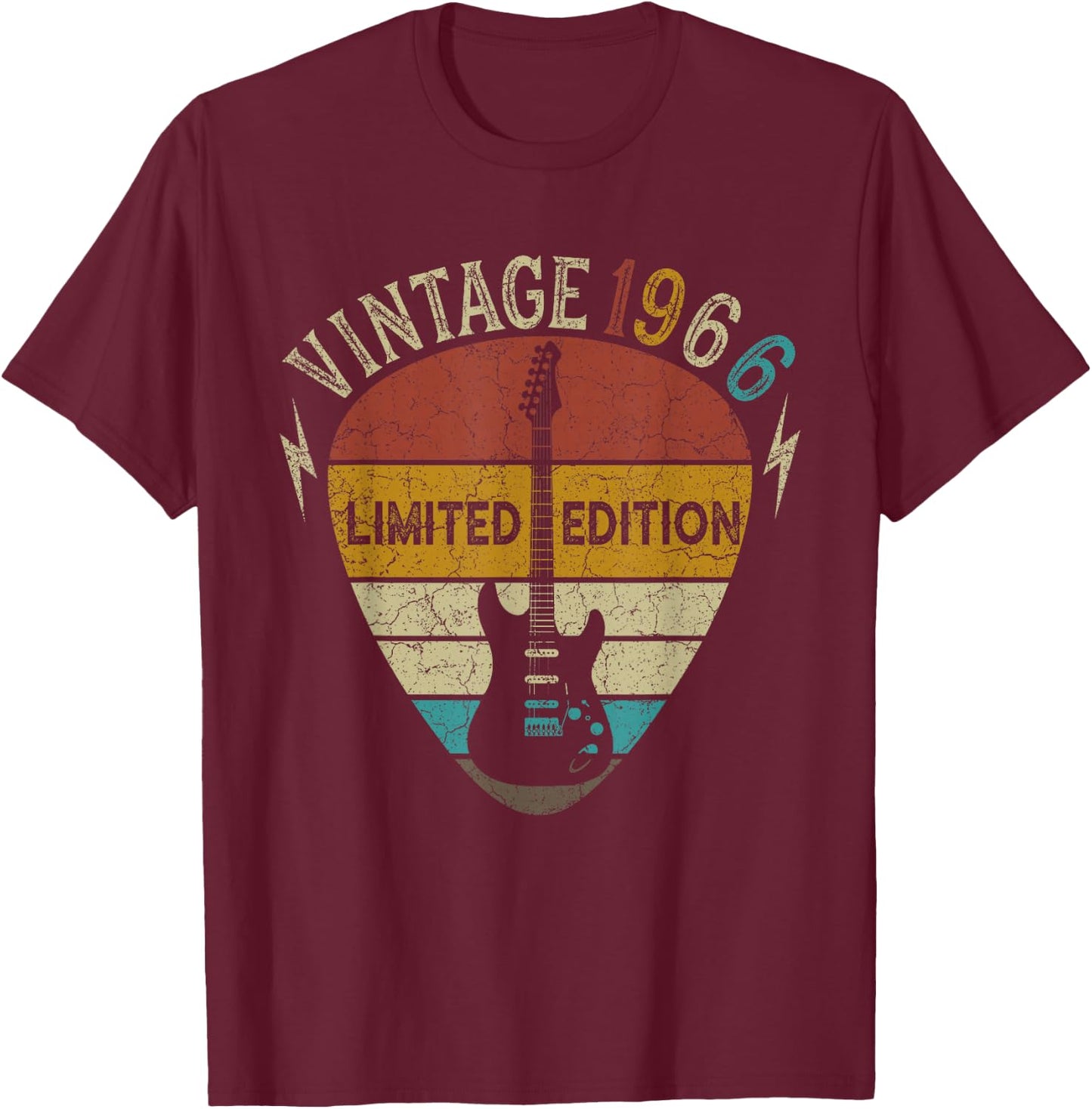 Guitar Lover 57 Years Old Gift, Vintage 1966 57th Birthday T-Shirt - T-Shirt | Maroon