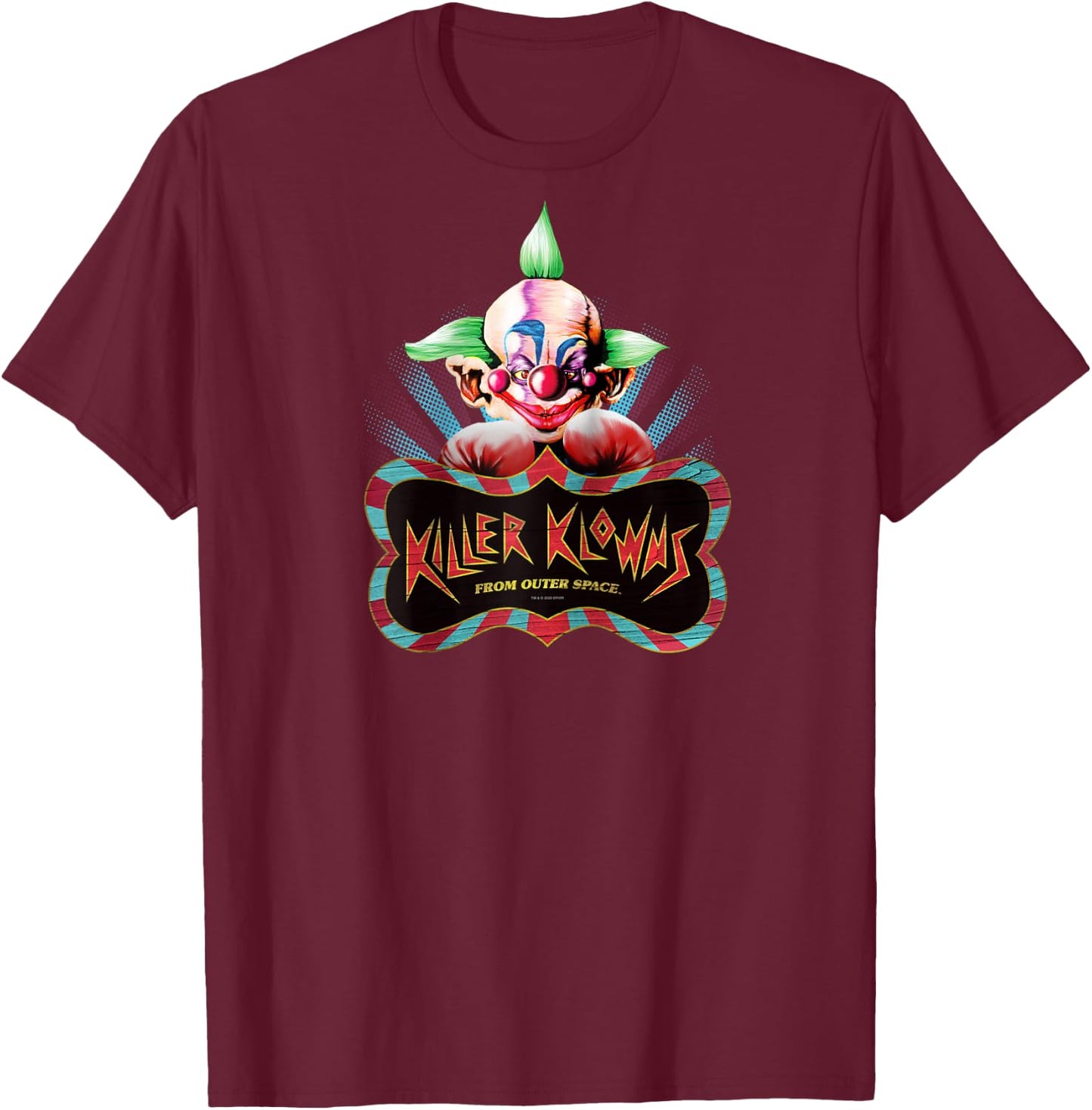 Killer Klowns from Outer Space Shorty Boxing Pose Above Logo Raglan Baseball T-Shirt - T-Shirt | Maroon