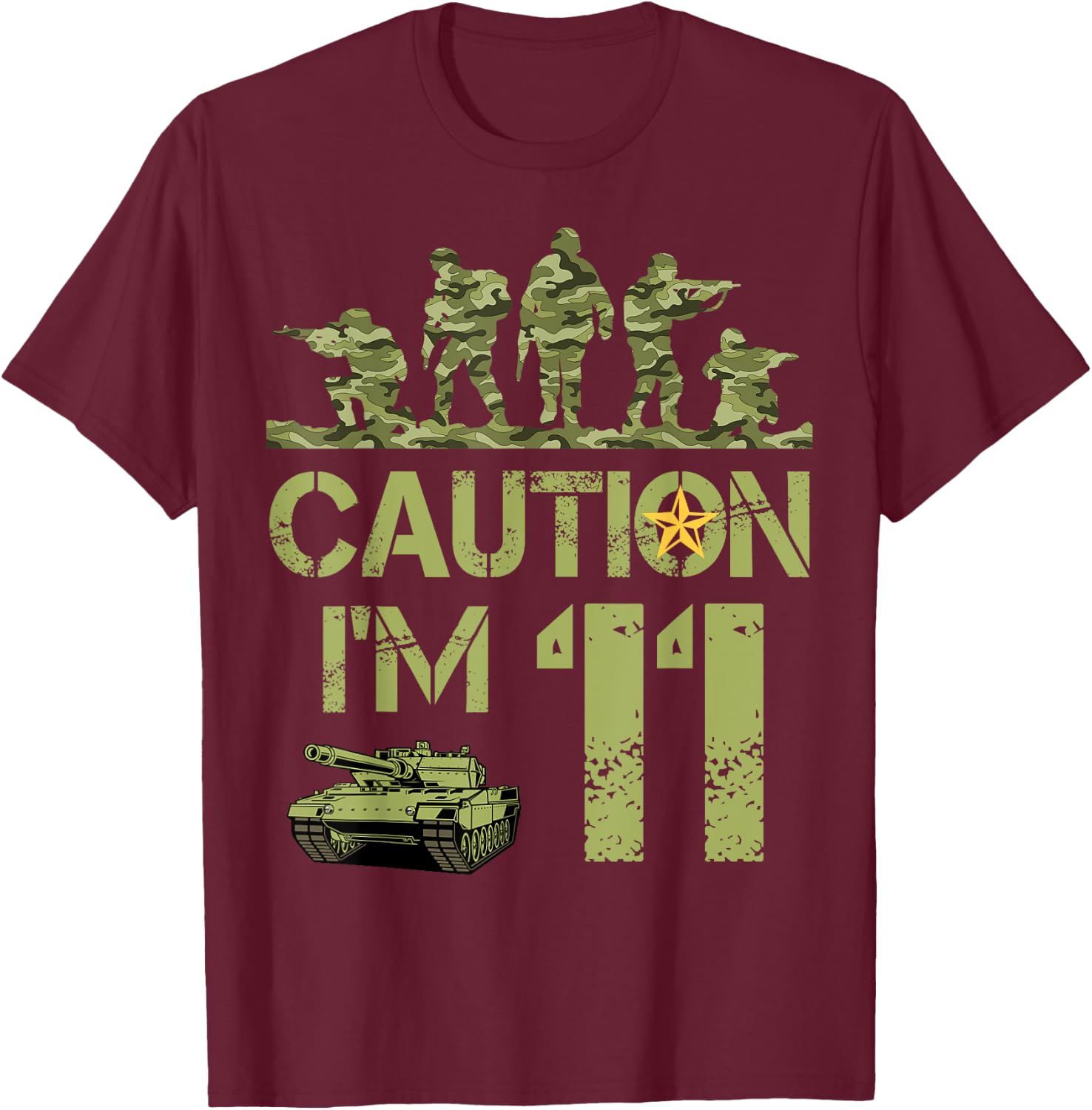 11th Birthday Military I'm 11 Year Old Soldier Camo Birthday T-Shirt - T-Shirt | Maroon