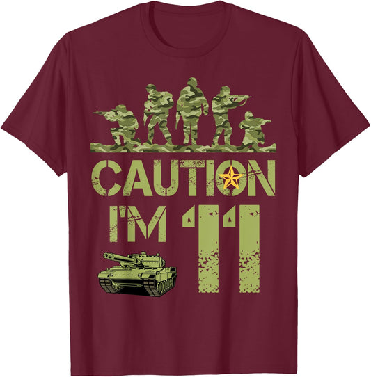 11th Birthday Military I'm 11 Year Old Soldier Camo Birthday T-Shirt - T-Shirt | Maroon